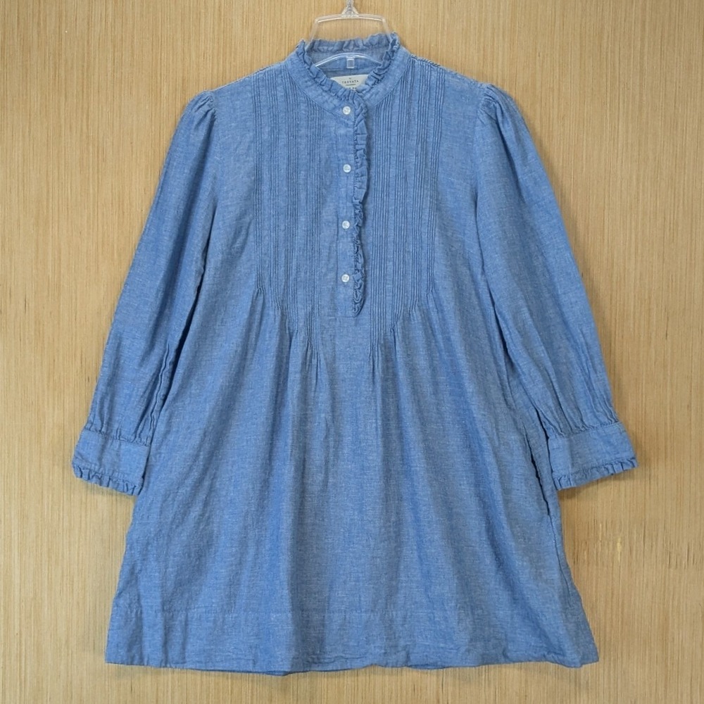 Birds of Paradis by Trovata Boho Cottage Modest Blue Pintuck Tunic‎ Dress Small
